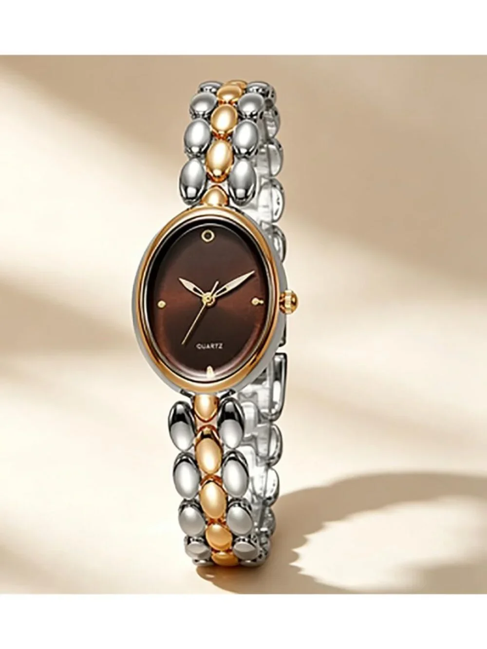 Women’s Two Color Brown Lightweight Oval Dial Quartz Analog Elegant Wrist Watch